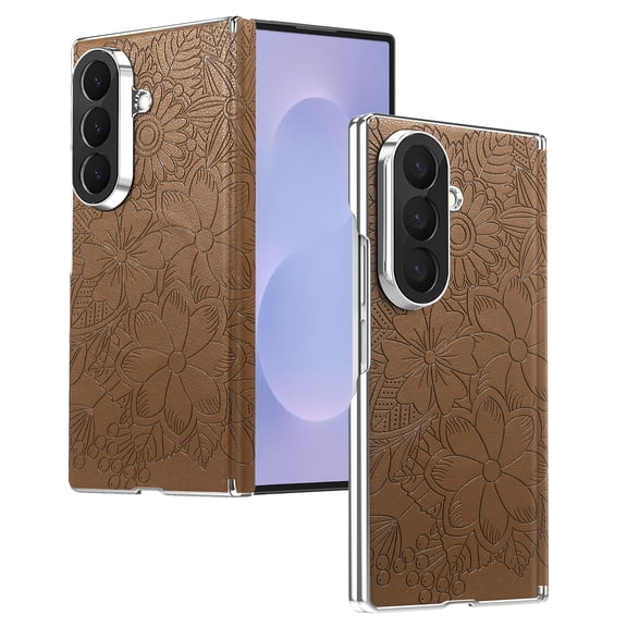 TECH CIRCLE for Galaxy Z Fold 8 Ultra Case, Embossed Floral PU Leather Case with Hinge Protection, Support Wireless Charging, Anti-Scratch Lightweight Protective Foldable Phone Case, Brown