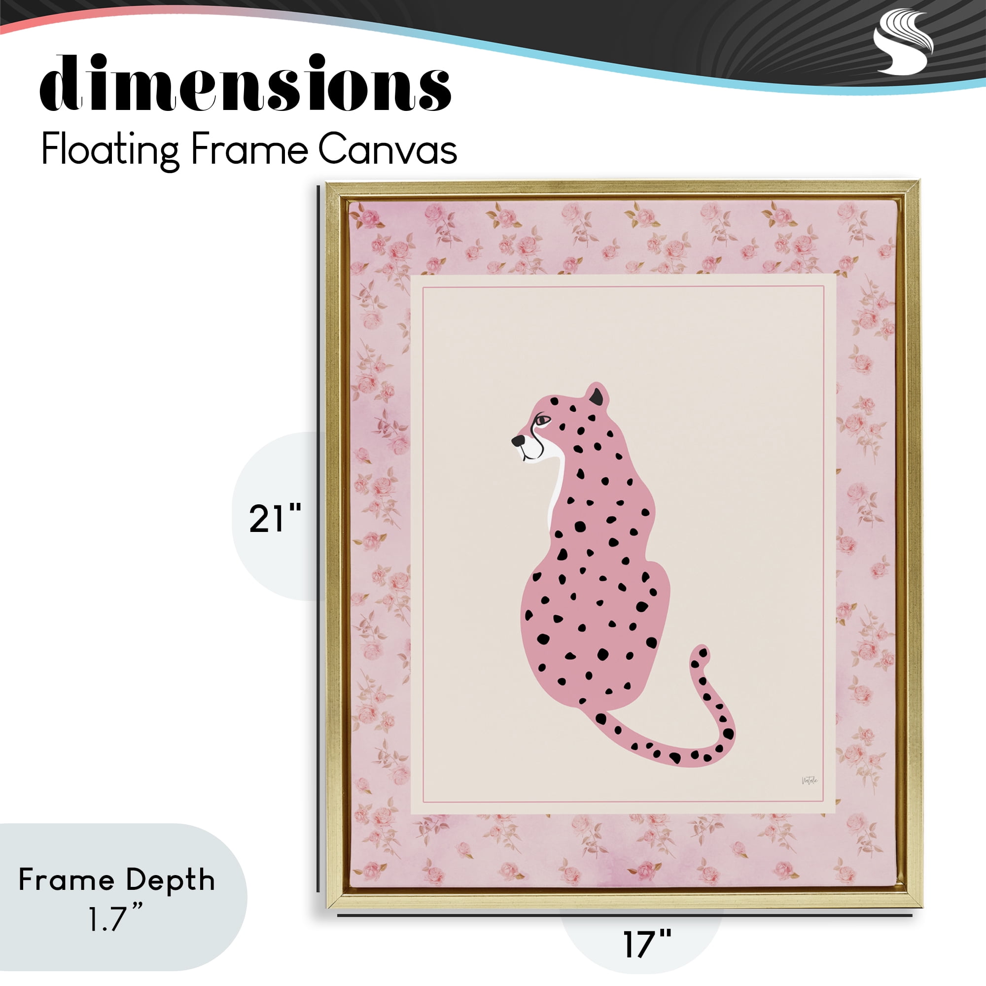Stupell Industries Pink Sitting Cheetah with Border Gold Framed Floater Canvas Wall Art, design by Natalie Carpentieri