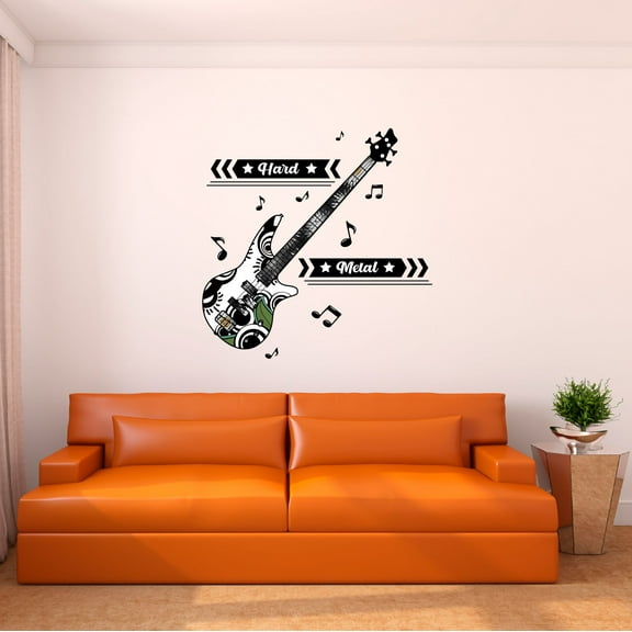 Music Wall Decal Abstract Electric Guitar with Musical Notes Bedroom Wall Decal for Boys Instrument Cute Themed Room Decal - Size: 10 In x 10 In