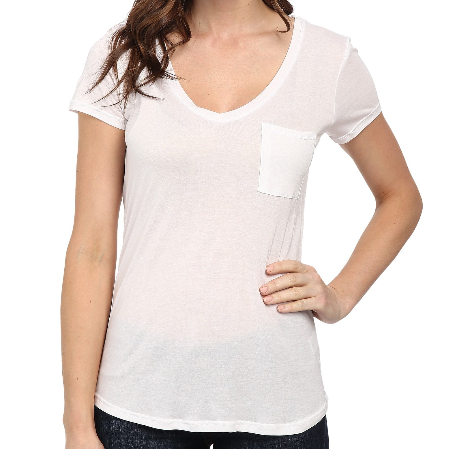 Paige - Paige NEW White Women's Size XS V neck Solid Pocket-Front Tee T-Shirt - Walmart.com 