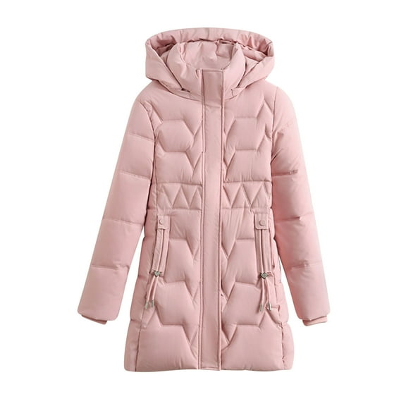 hoksml Women's Long Puffer Jacket with Hood Oversized Cargo Style Coat Quilted Insulated Mid-Length Winter Coat with Pockets