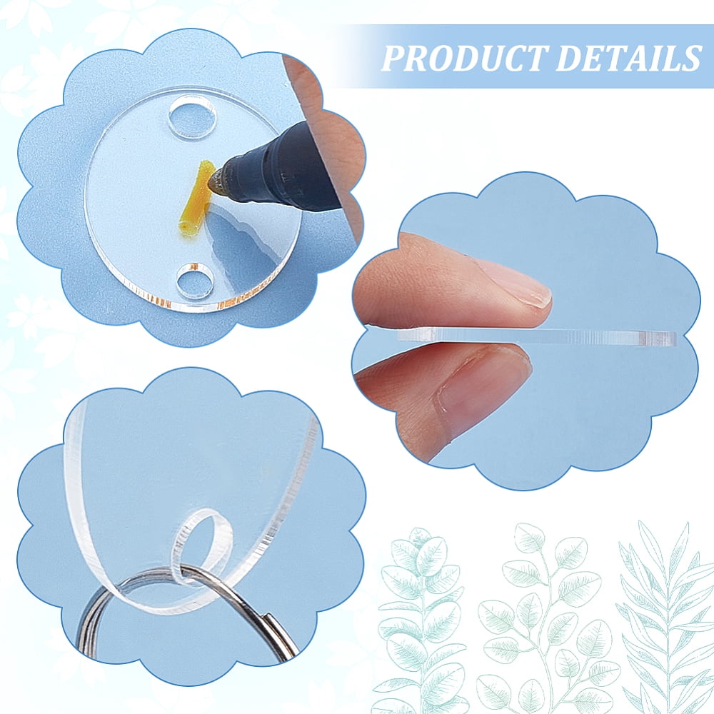 100 Sets Oval Key Tag Acrylic Key Labels Clear Blank Key Chains Key Identifiers with Metal Split Keyring for DIY Crafts Key Organizing 1.38 x 1.13 Inch DIY Clear
