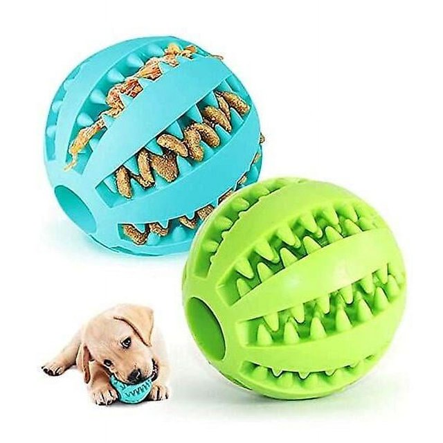 Paquete de 2 pelotas de goma para perros, juguetes para masticar para perros grandes y pequeños, pelota divertida (verde y azul)