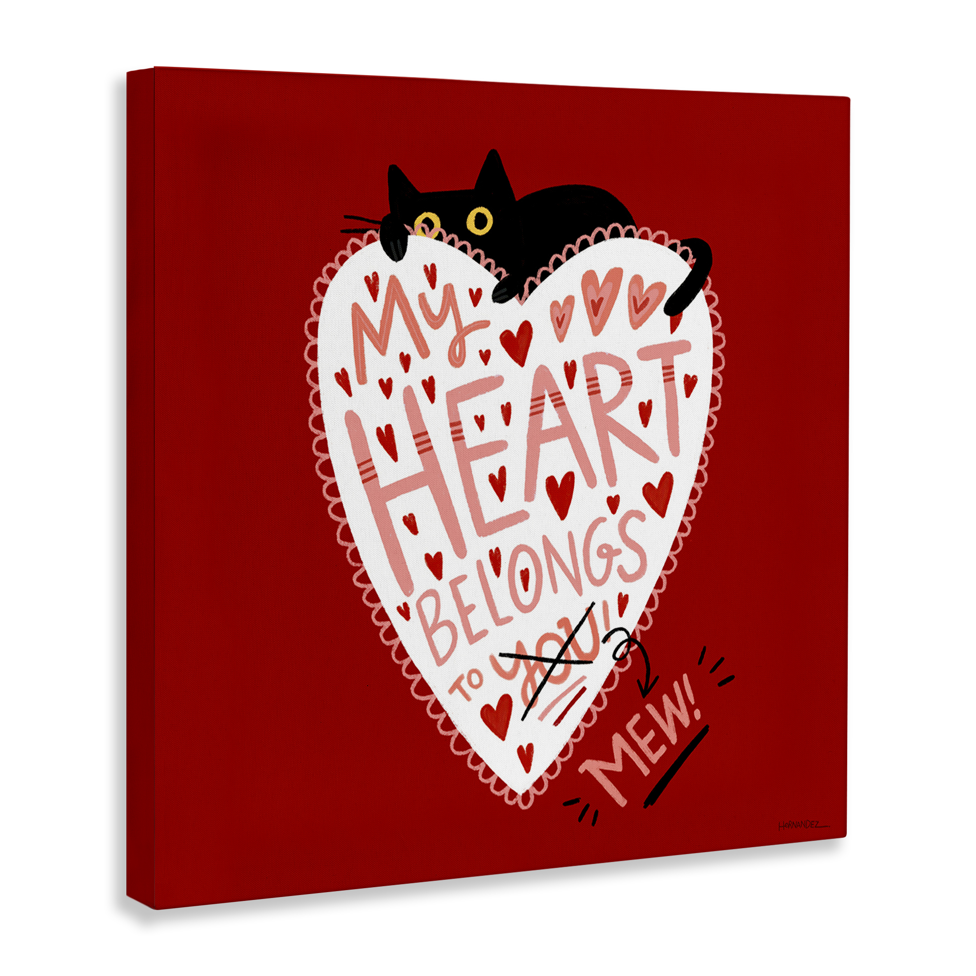 Stupell Industries Heart Belongs To Mew Animals Painting Wrapped Canvas Art Print Wall Art, 17 x 17