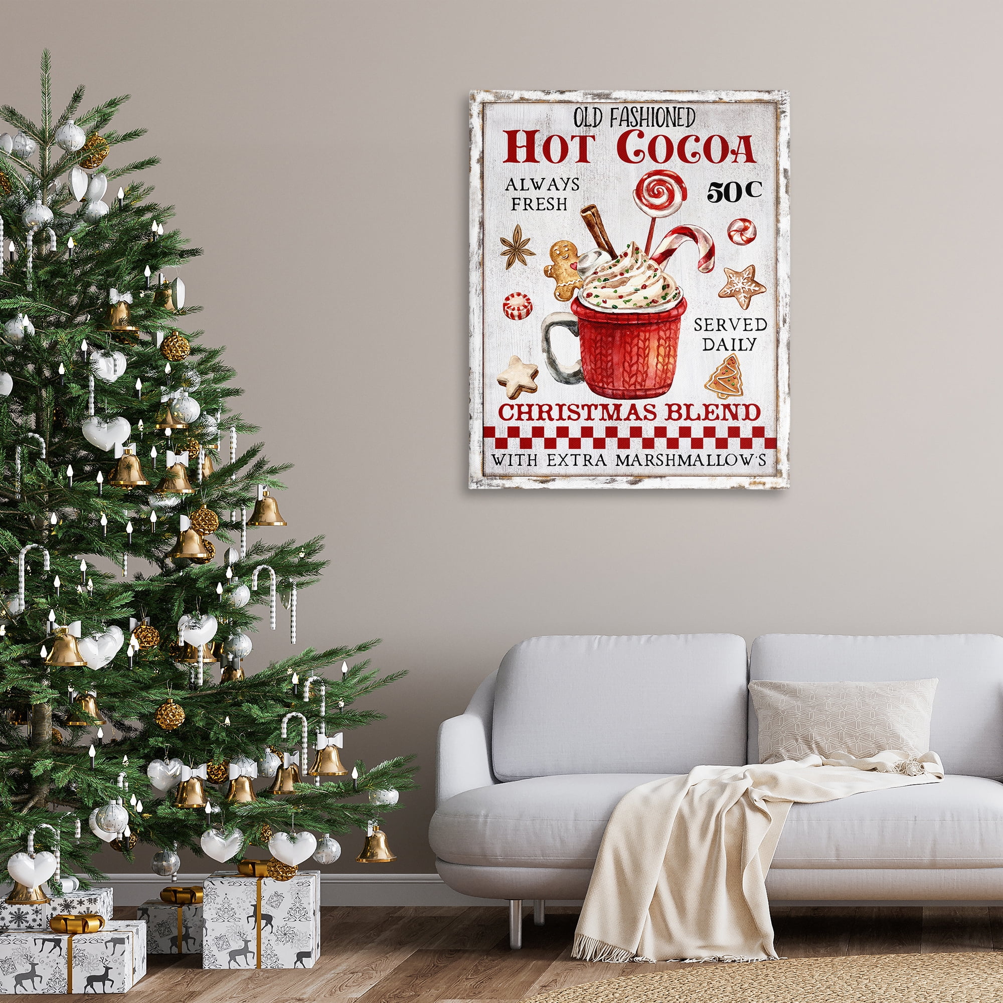 Stupell Industries Vintage Hot Cocoa Holiday Painting Gallery Wrapped Canvas Art Prints Wall Art, 36 x 48