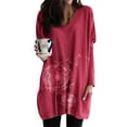 thumbnail image 1 of MAWCLOS Femmes T-shirt à Manches Longues T-shirt Travail Décontracté Imprimé Floral Tops Pourpre Rouge S, 1 of 2