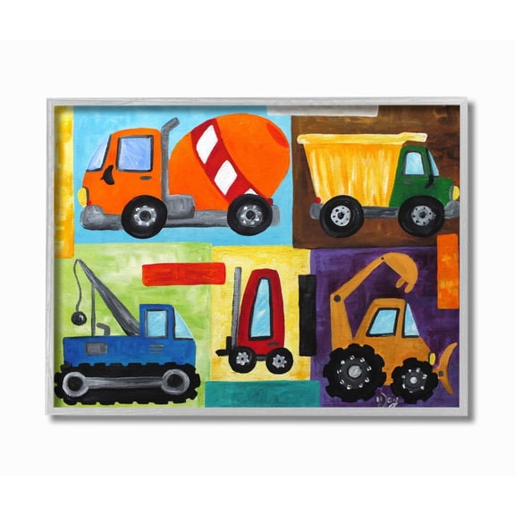Stupell Industries Eclectic Construction Trucks Set Gray Framed Giclee Art, 20 x 16, by nJoyArt