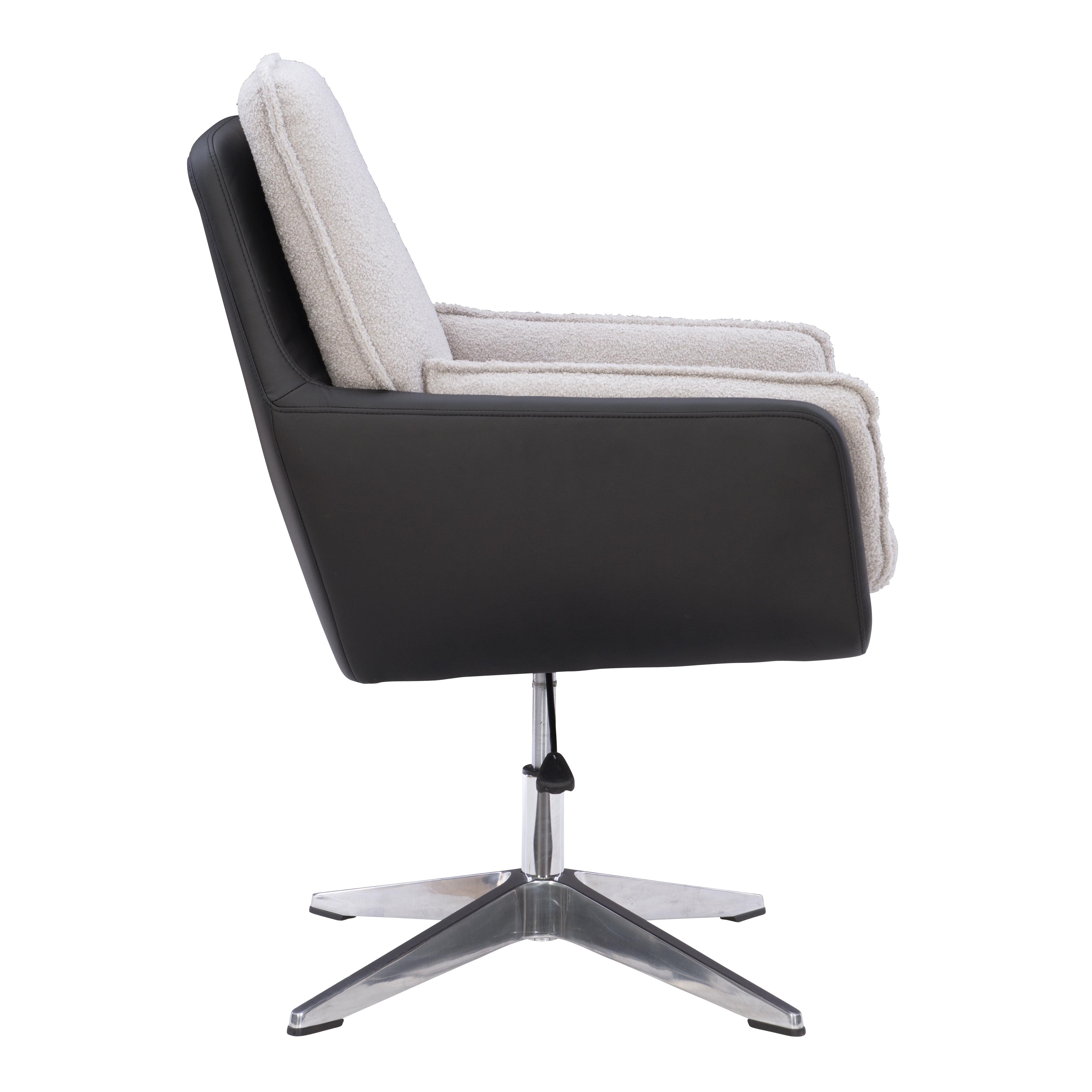 Linon Merle Accent Chair with Swivel, Black Faux Leather and Gray Sherpa