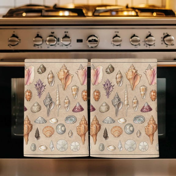 Retro Ocean Kitchen Towels Set of 1, Brown Coastal Shells Conch Underwater Absorbent Dish Towels for Kitchen, Microfiber Hand Towel, Quick Drying Tea Towel for Cleaning Decorative Dishcloths