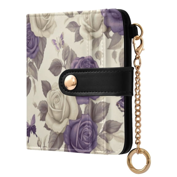 Qxltty Purple White Flowers Pattern Ladies Wallet Rfid Slim Thin Compact Credit Card Women Wallet Zipper Coin Pocket and ID Window for Female Gifts