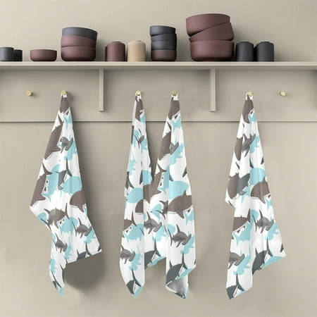 

SKYSONIC 1 Pack Sharks Kitchen Towels Soft Absorbent Dish Towels Reusable Tea Towels Set 28 x 18 Inch