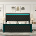thumbnail image 3 of Miekor Furniture King Platform Bed Frame With High headboard, Velvet Upholstered Bed with Deep Tufted Buttons, Adjustable Colorful LED Light Decorative Headboard, Wide Wingbacks, Black 26413, 3 of 9