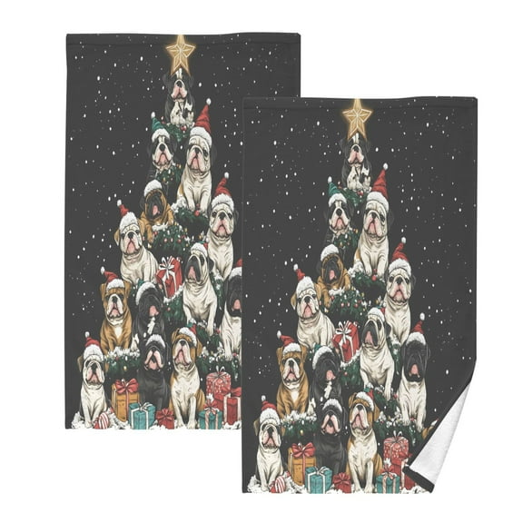 joogoo 2 PCs Hand Towels Sets Christmas Dogs Cotton Face Towel Bathroom Decorative