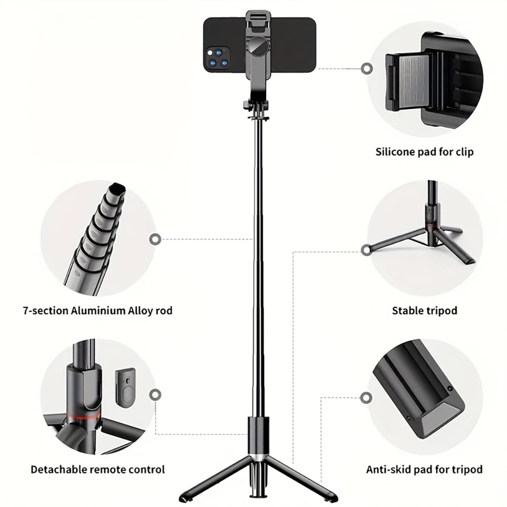 Selfie Stick, 40" Extendable Selfie Stick Tripod with Detachable Bluetooth Shutter Remote, Tripod for iphone and Android Phone Tripod, Black