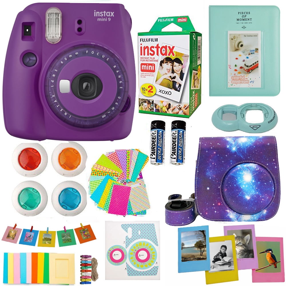 Nu Vulkan Rusland Fujifilm Instax Mini 9 Camera (USA) + Accessories kit for Fujifilm Instax  Mini Camera Includes Instant Camera + Fuji Instax Film (20 PK) Case +  Frames + Selfie Lens + Album and More (Purple) - Walmart.com