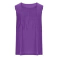 thumbnail image 4 of Womens Cotton Linen Sleeveless Tops,Solid Color Pleated Crewneck Tank, Plus Size Summer Shirts with Side Slit Fitted Tank Tops for Women Purple 4XL, 4 of 5