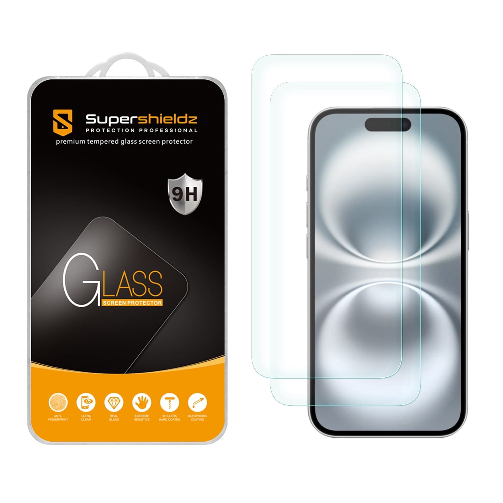 (2 Pack) Supershieldz Designed for iPhone 16 Plus / iPhone 15 Plus (6.7 inch) Tempered Glass Screen Protector, Anti Scratch, Bubble Free