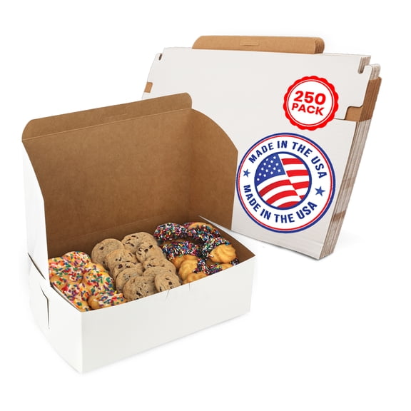 MT Products White Cookie Boxes - 10" x 6" x 3.5" Bakery Boxes - Pack of 250