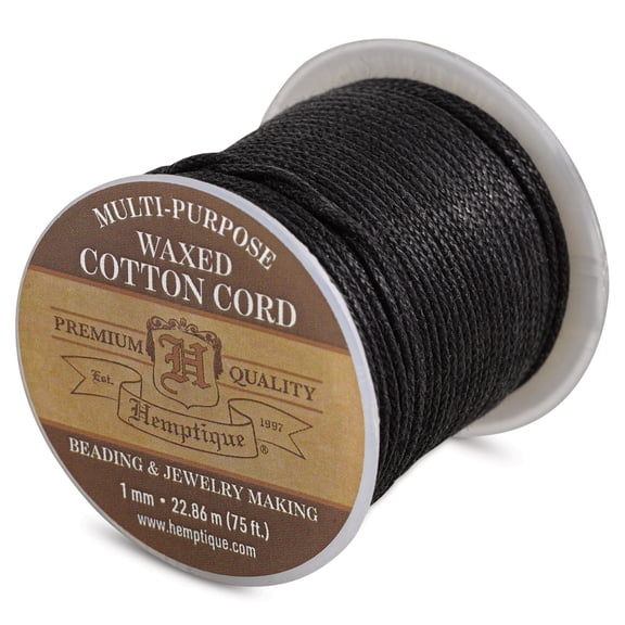Hemptique Waxed Cotton Cord - Black, 1 mm
