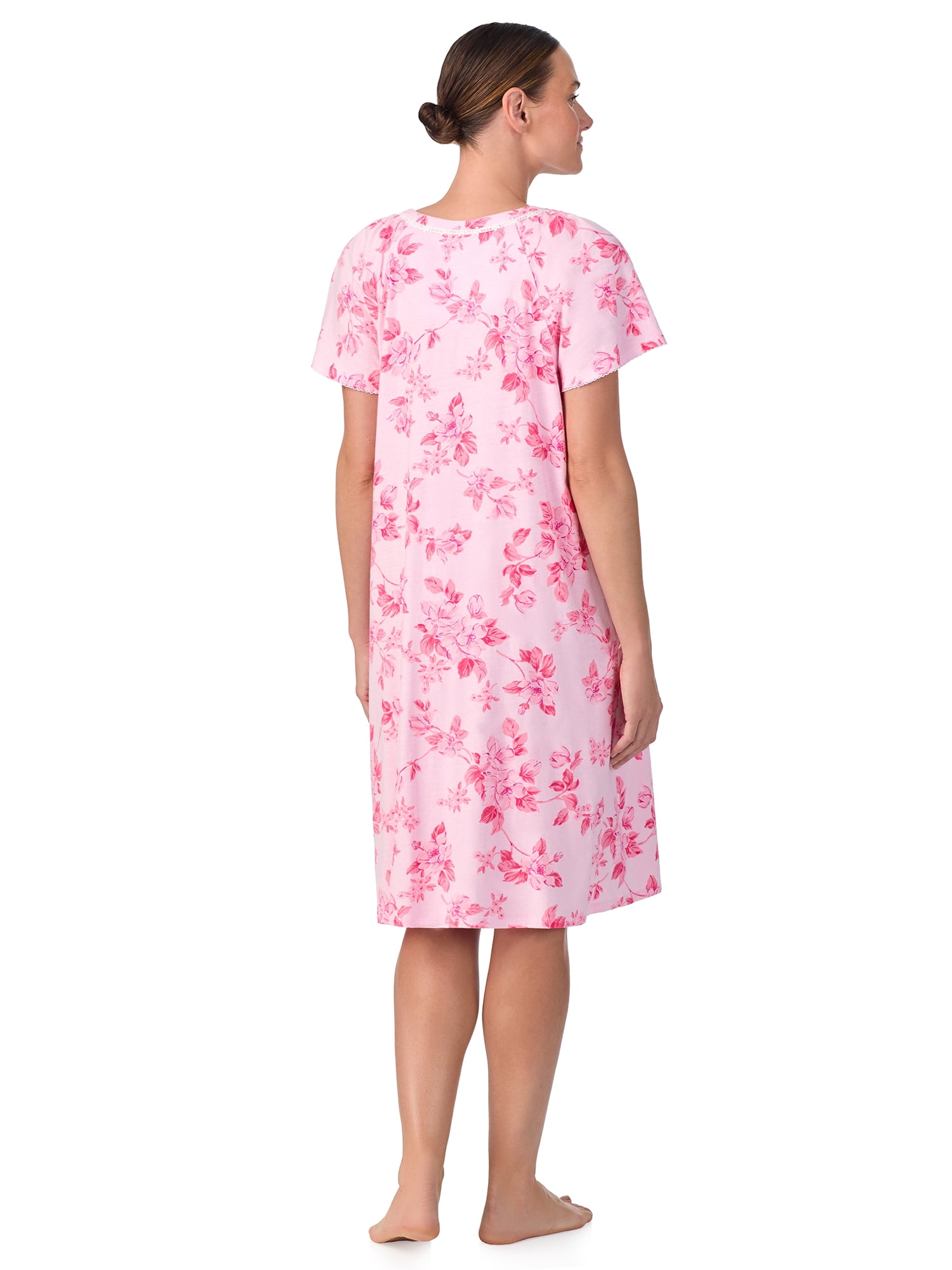 Aria Women's 100% Cotton Raglan Sleeve Smocked Neck Sleepwear 40" Gown, Sizes XS-5X