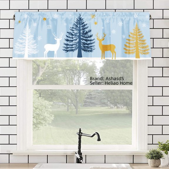 AshasdS Polyester Window Valance Curtain with Deer and Trees Design for Home Kitchen Living Room Bedroom Bathroom Decor 54x18 inch