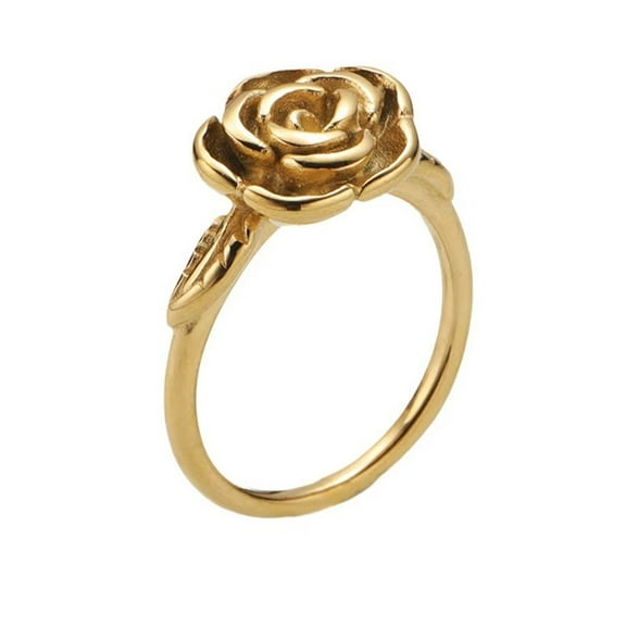PAMTIER Women's Stainless Steel Simple Vintage Creative Camellia Flower Ring Gold Size 7