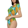 thumbnail image 2 of Daiia Pineapple print Women's Crew Neck Short Sleeve Bodysuit Fashion Tops Fit Casual Basic Extender Bodysuit-Large, 2 of 9
