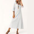 thumbnail image 5 of Robe Tailleur pour Femme Robe pour Femmes Longue Robe Bohème de Plage Élégante Robe Maxi Robe à Col en V Robe à Manches 3/4 Blanc m, 5 of 5
