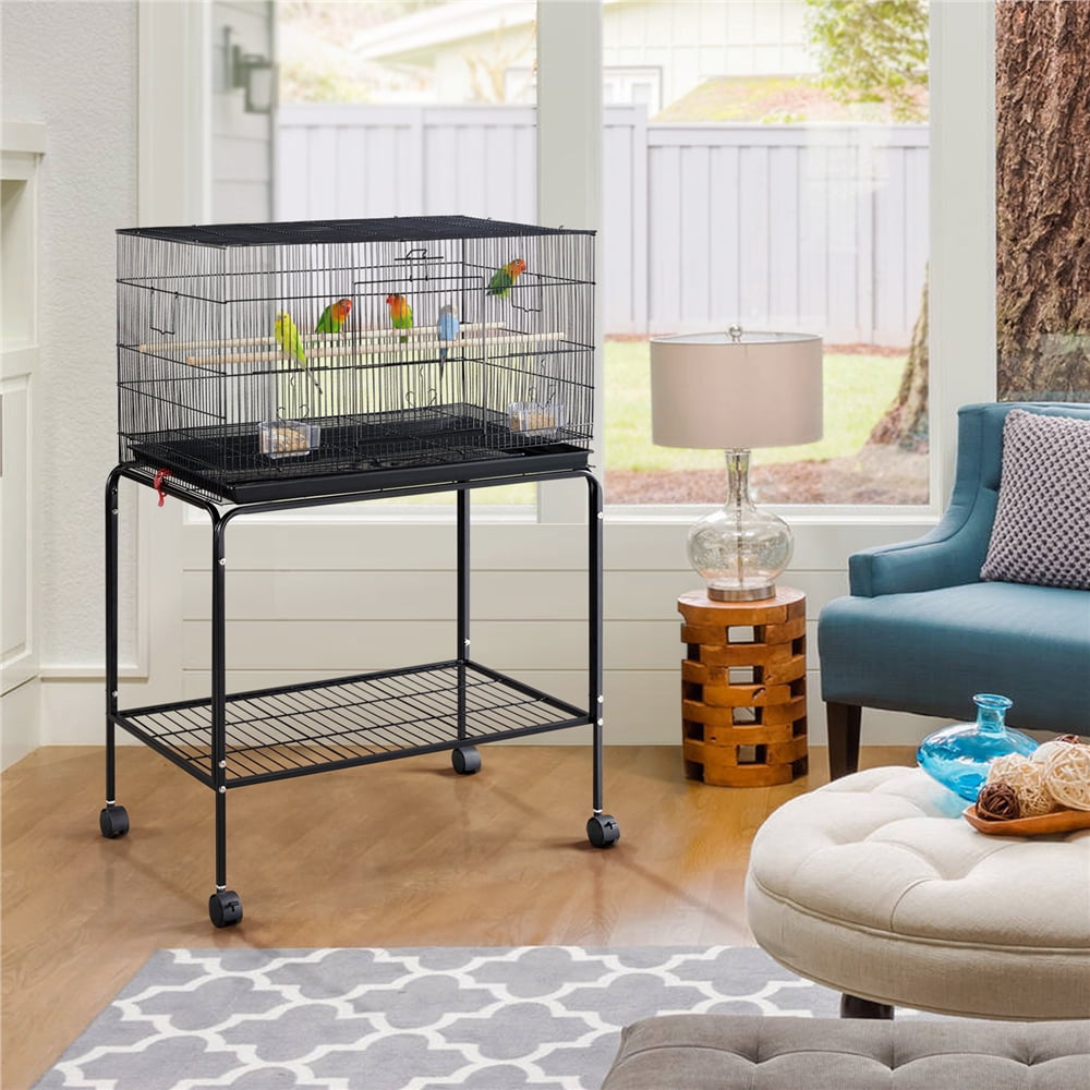 Yaheetech 47-in Flight Birdcage with Rolling Stand for Small Birds Parrots Parakeets Conures, Black
