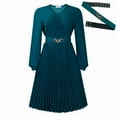 thumbnail image 6 of Midi Dress for Women Church Dress Fashion High Waist Business Casual Dress Cocktail with Belt Green M, 6 of 8