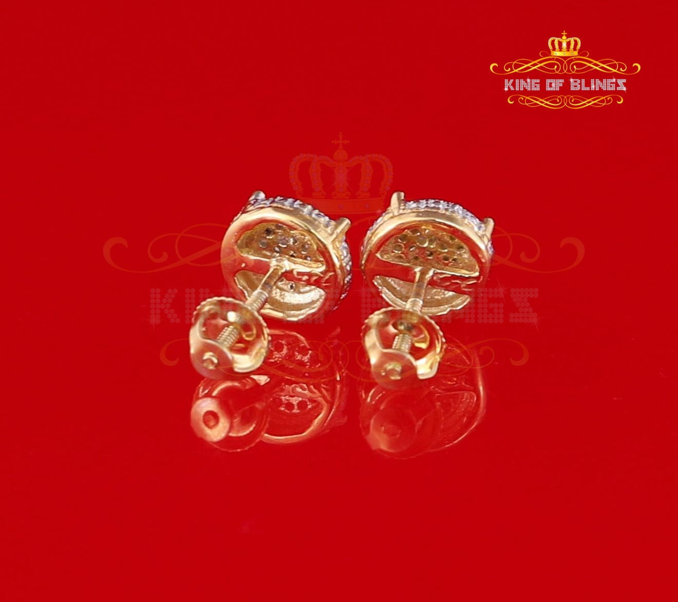 King of Bling's 925 Sterling Silver 0.10ct Diamond For Women's & Men's Yellow Stud Round Earring