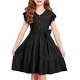 thumbnail image 1 of Vestido Arshiner para niñas, manga corta, verano, cuello en V con cinturón, 7-8Y, 1 of 8