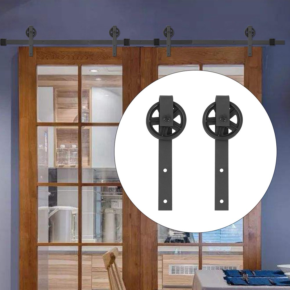 Mgaxyff Sliding Barn Rail,Barn Door Hanging Rail,12FT Double Door Splicing Round Wheel Carbon