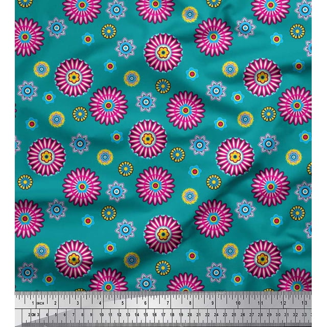 Soimoi Poly Georgette Fabric Flower Artistic Decor Fabric Printed Yard 42 Inch Wide