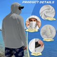 thumbnail image 5 of Bulopur Men’s Fishing Sun Hoodie with Mask, UPF 50+ UV Protection Long Sleeve Rash Guard in Solid Light Gray, Quick Dry Breathable Top for Boating and Hiking, 5 of 8