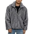 thumbnail image 2 of COSFO Faux Fur Mens Jackets Gray Casual Full Zip Coat Collar Loose Fit Long Sleeve Mens Coats, 2 of 8