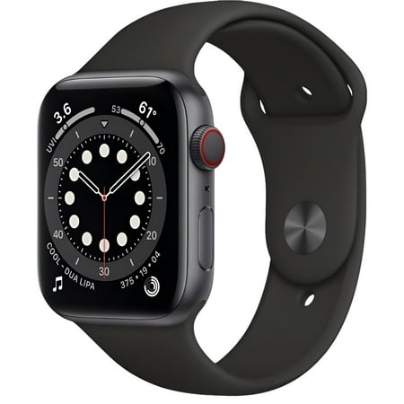Restored Apple Watch Series 6 GPS + Cellular, 44mm Space Gray Aluminum Case with Black Sport Band and, Regular (Refurbished)