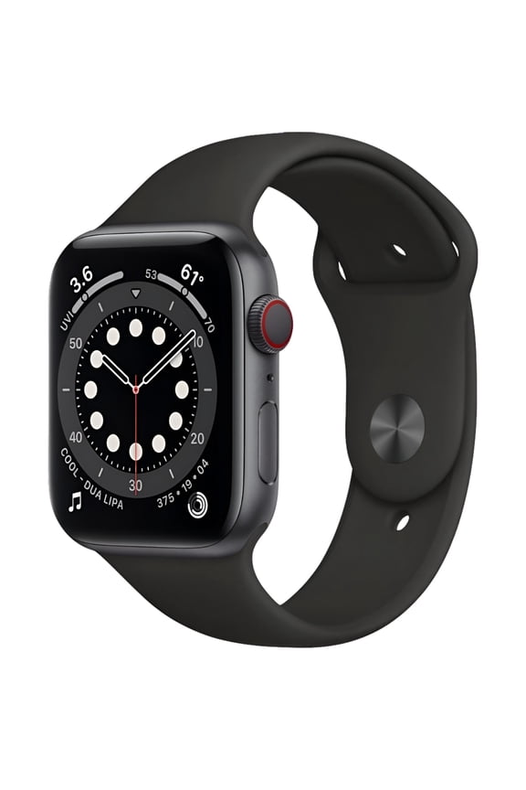 Restored Apple Watch Series 6 GPS + Cellular, 44mm Space Gray Aluminum Case with Black Sport Band and, Regular (Refurbished)