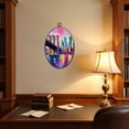 thumbnail image 4 of Canvas Wall Art Brooklyn Bridge Modern New York Abstract Canvas Cityscape Colorful NYC Oval Framed Canvas Prints Vintage Wall Hanging Decor for Home Office Decorations 8.6"x11.4", 4 of 7
