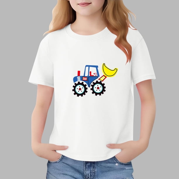 Blusas y camisas de manga corta con cuello redondo para niños Camiseta de verano de manga corta estampada para niñas Jersey elegante de cuello redondo para niños Top de algodón