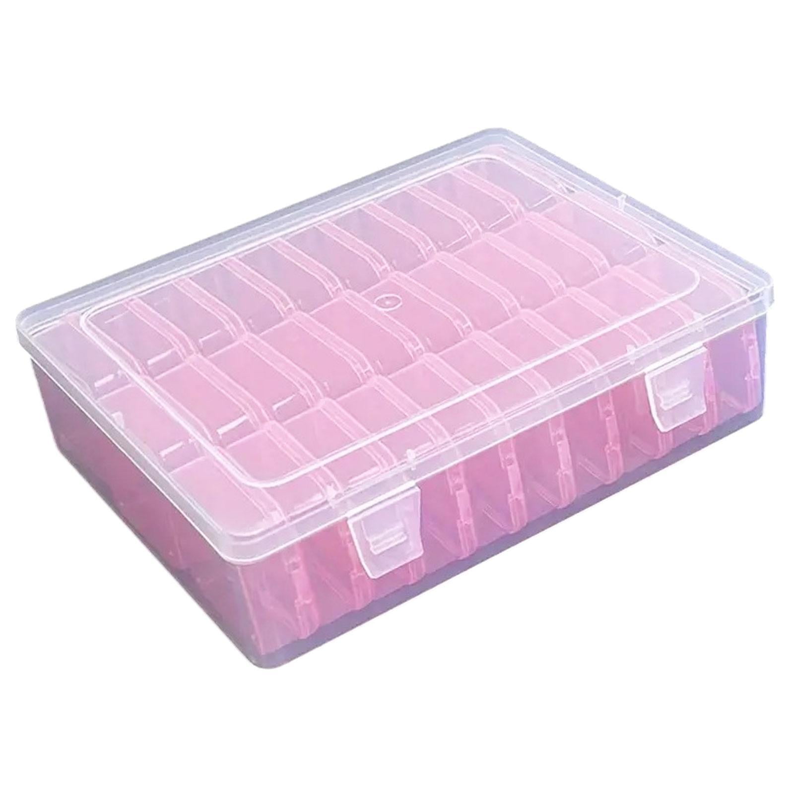 QccHieUs Clear Jewelry Organizer Box Beads Container Portable 30 Grids with Lid Cover for Pink