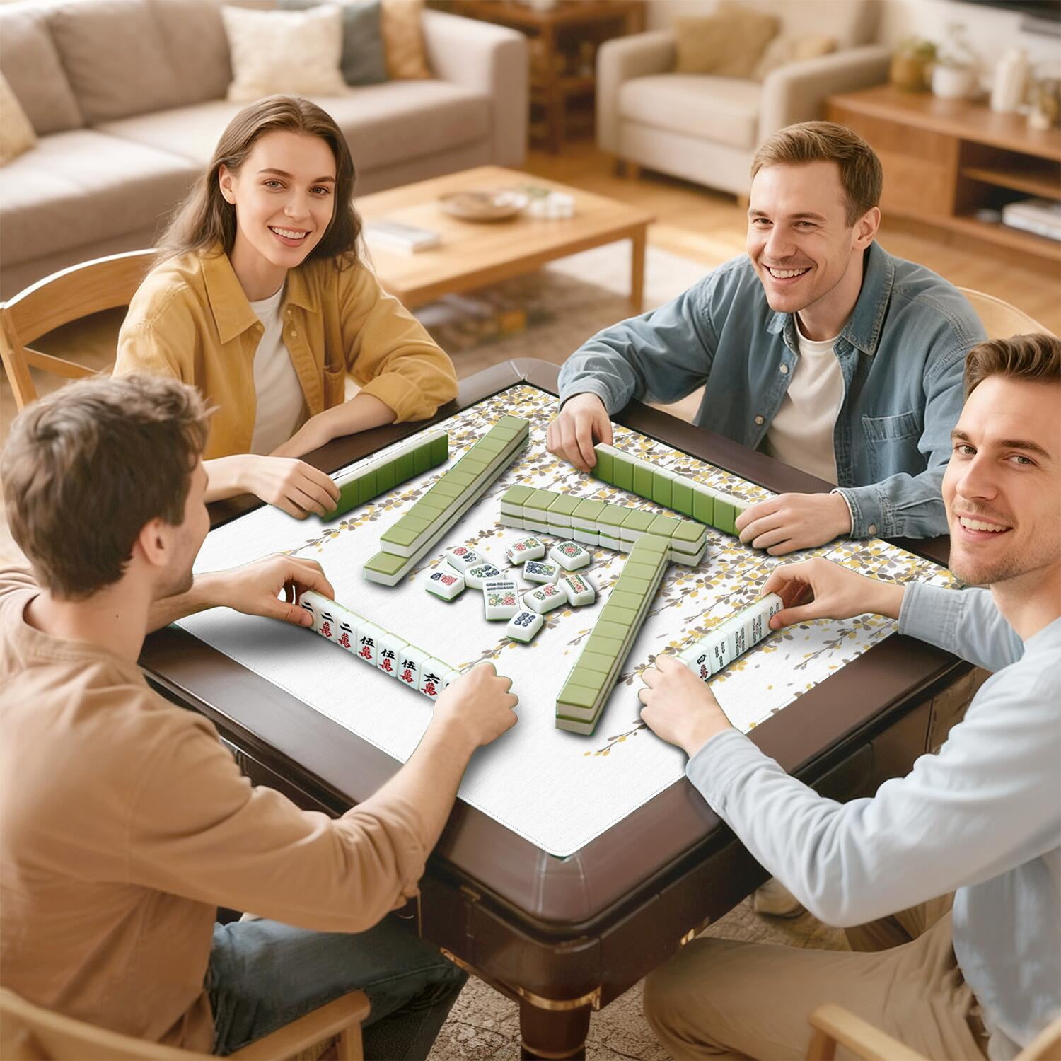 Floral Print Non-Slip Mat for Game Tables 31.5x31.5 Inches Rubber Construction Ideal for Mahjong Tiles and Board Games