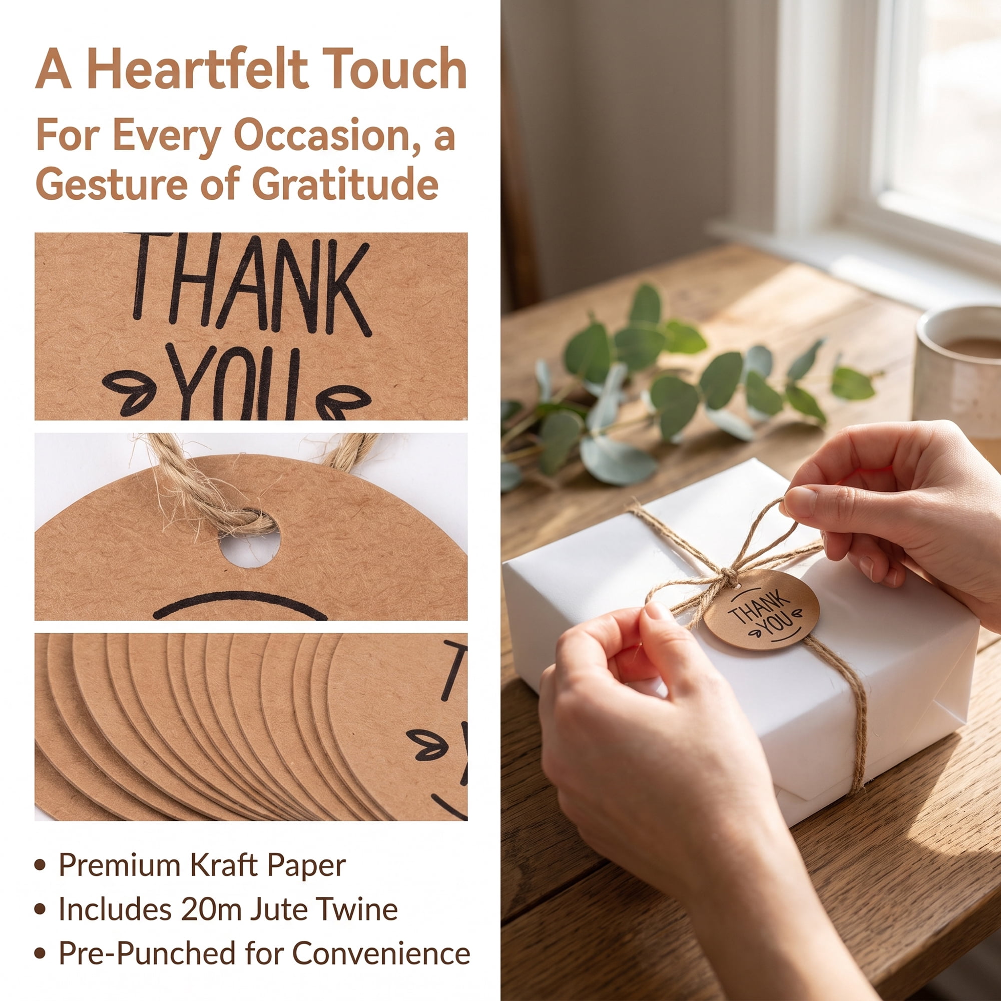 Unique Bargains Round Circle Gift Tags with Natural Twine 1.2" x 1.2" Tiny Heart Pattern