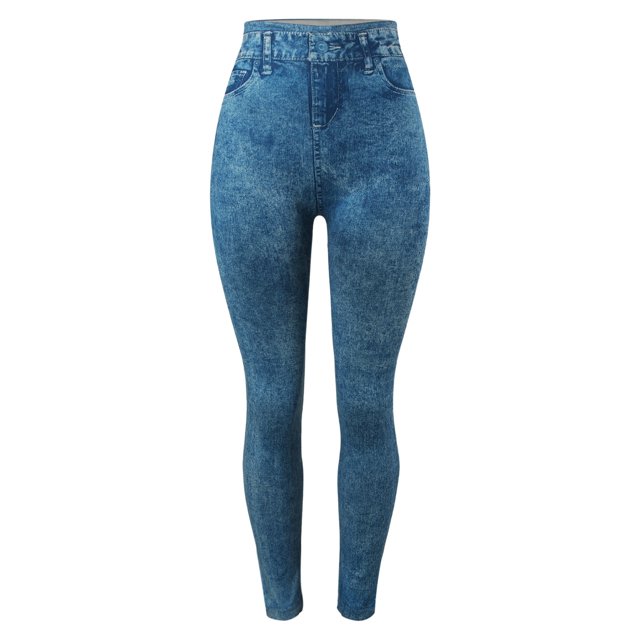 Gibobby Leggings Translúcido con patrón cintura alta para mujer, pantalones vaqueros imitación terciopelo, mallas versátiles adelgazantes 80% algodón, mallas elásticas altas(Azul,Talla única)