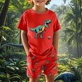 thumbnail image 2 of Bjutir Kids Boys Outfit Set Dinosaur Print Short Sleeve Crew Neck T Shirt With Shorts Outfit Summer Lightweight Toddler Boys Set Size 9-10 Years Red, 2 of 9