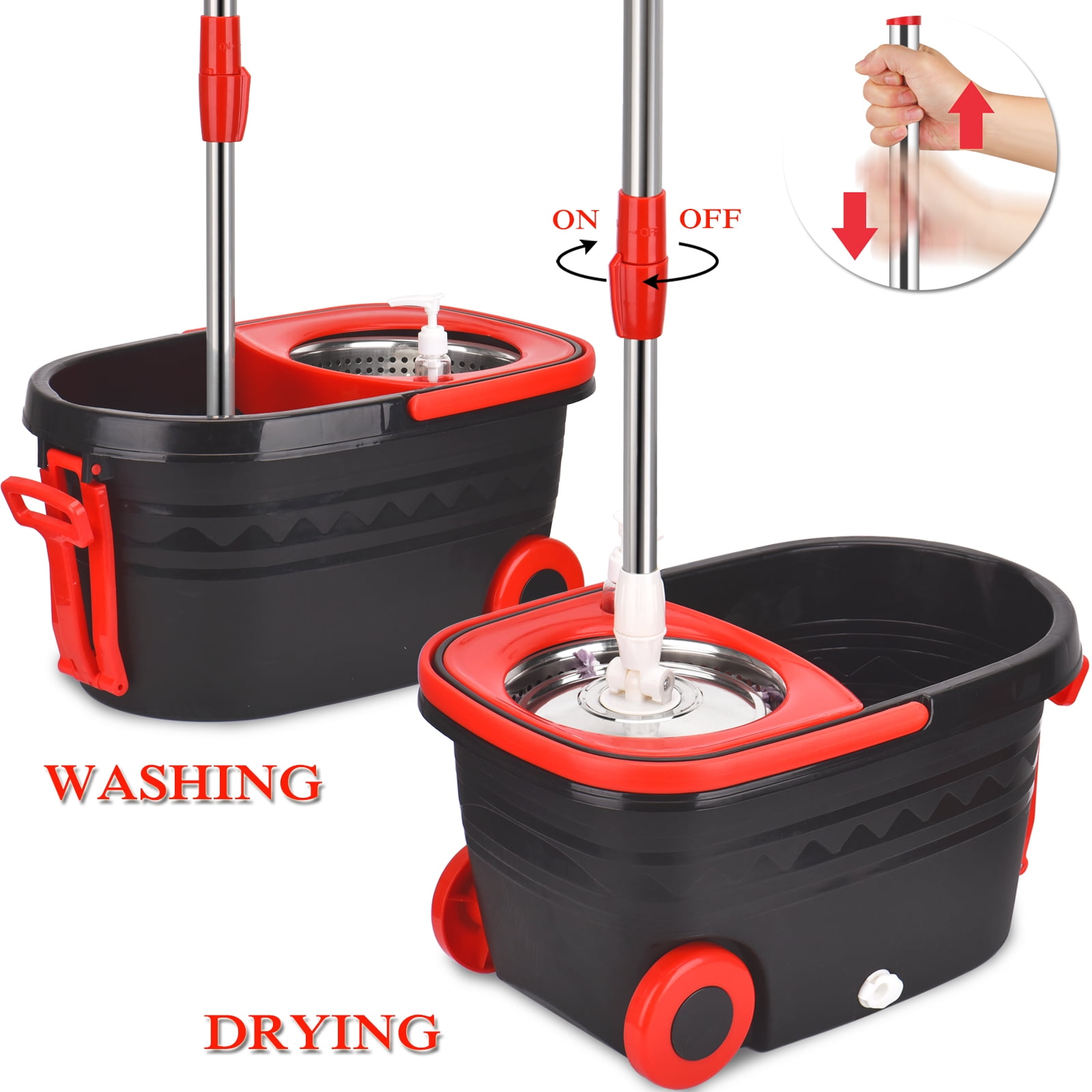 Black 360° Spin Mop with Bucket Set 2 Microfiber Cleaning Heads Floor  Cleaner