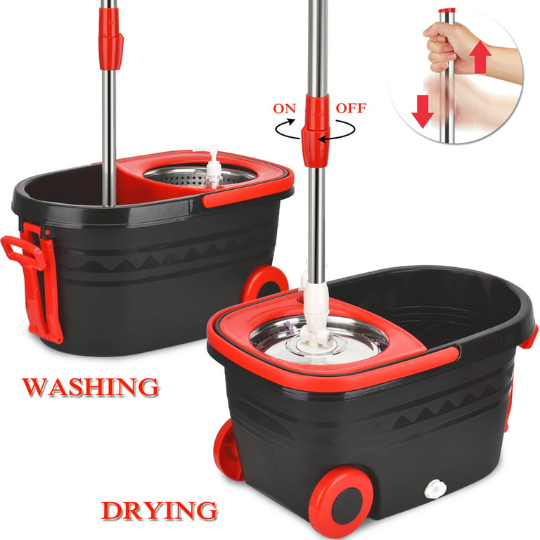 Spin Mop and Bucket on Wheels, Mop and Bucket Set, 360°Spinning