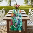 thumbnail image 4 of Table Runners 72 Inches Long Dress Scarves, Abstract Green Farmhouse Kitchen/Dining Table Runner, Coffee Tablerunners, Painting Buildings Geometric Color Block 14x72 Inch, 4 of 9