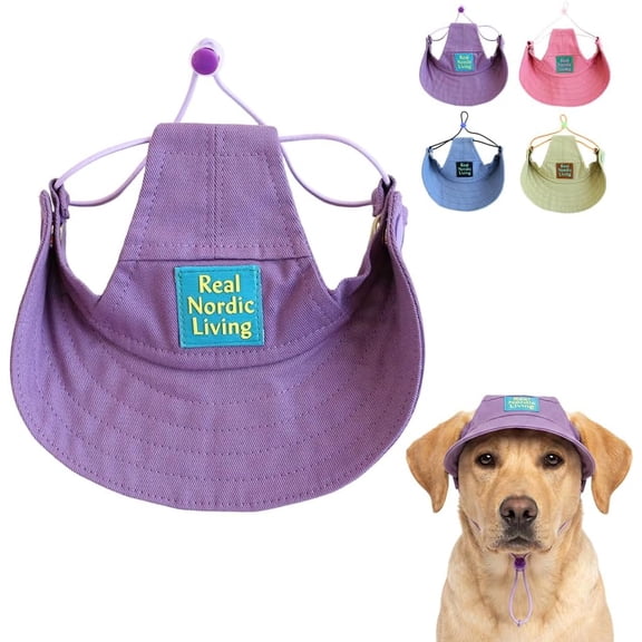 Dog Baseball Cap with Ear Holes, Adjustable Canvas Sun Hat for Small Medium Dogs(Purple,M)