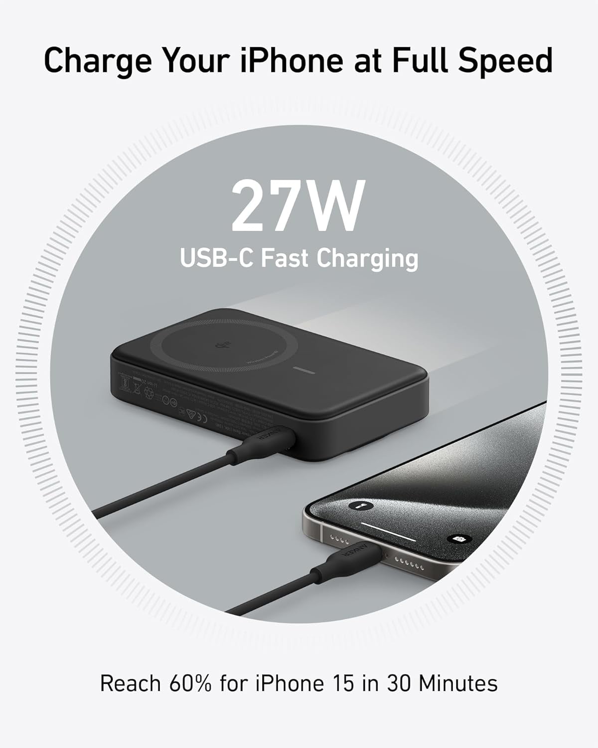 Anker MagGo Power Bank, Qi2 Certified 15W Ultra-Fast MagSafe-Compatible Portable Charger, 10,000mAh Battery Pack with Smart Display & Foldable Stand